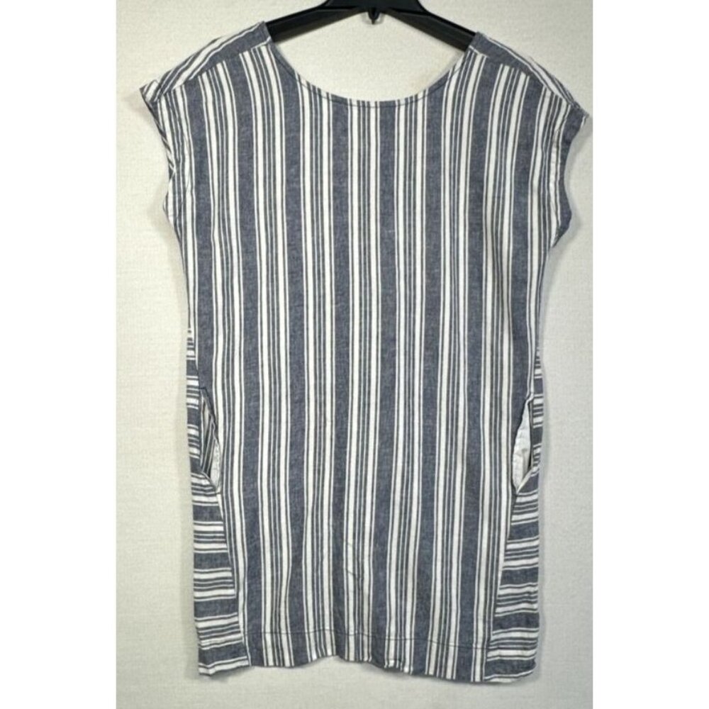 Peyton & Parker Womens Linen Blend Shirt Dress Size L Blue White Striped Pockets